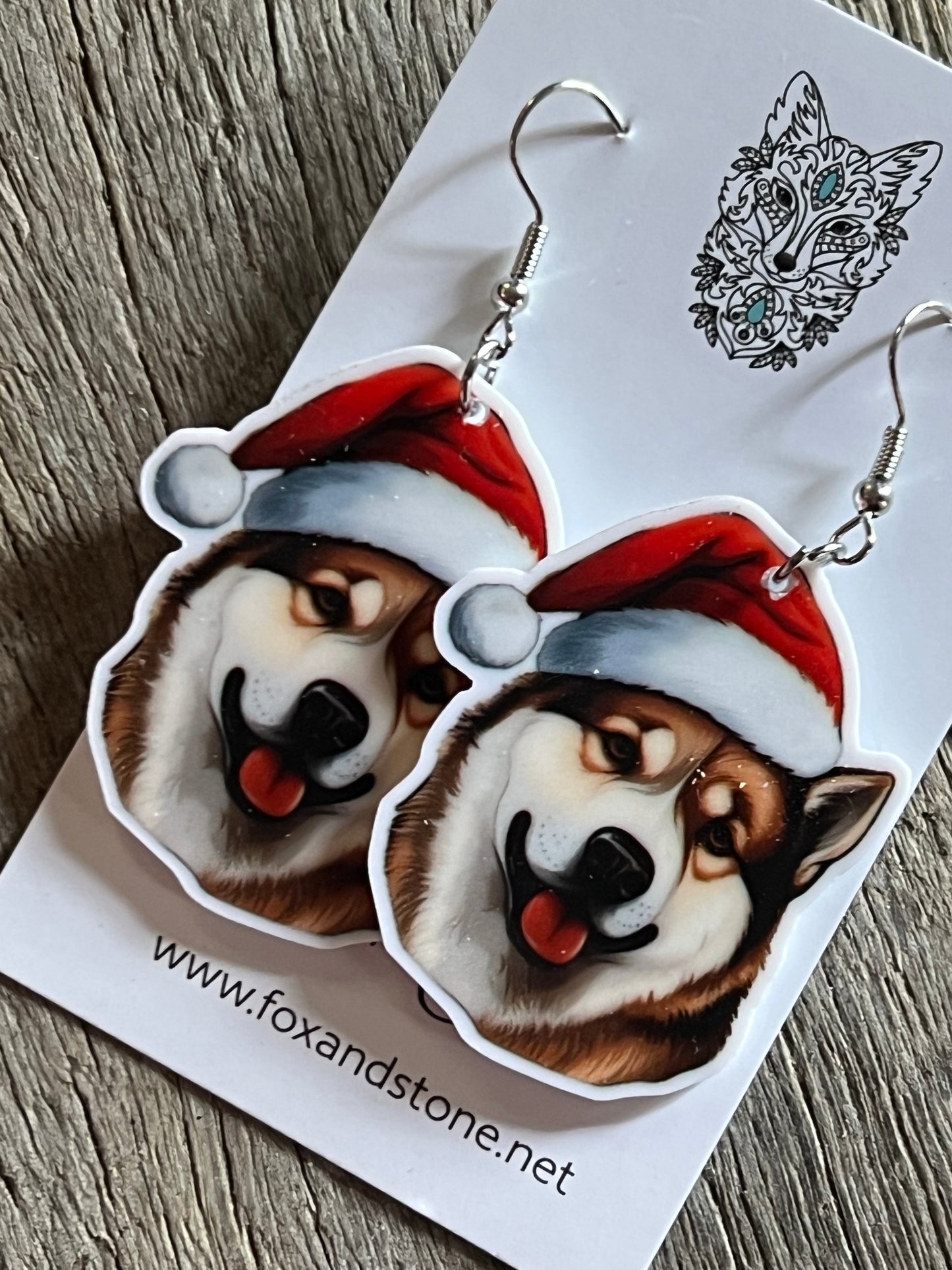 Akita Santa Hat Dog Earrings