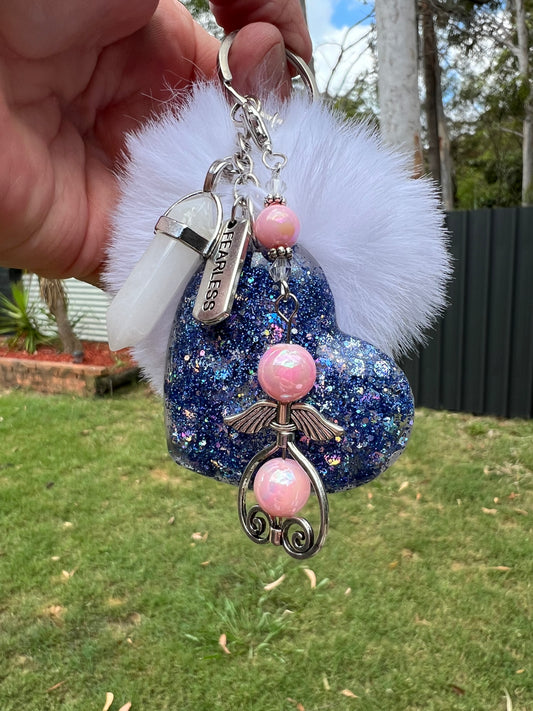 Glitter Heart + Protect Gemstone Keyring