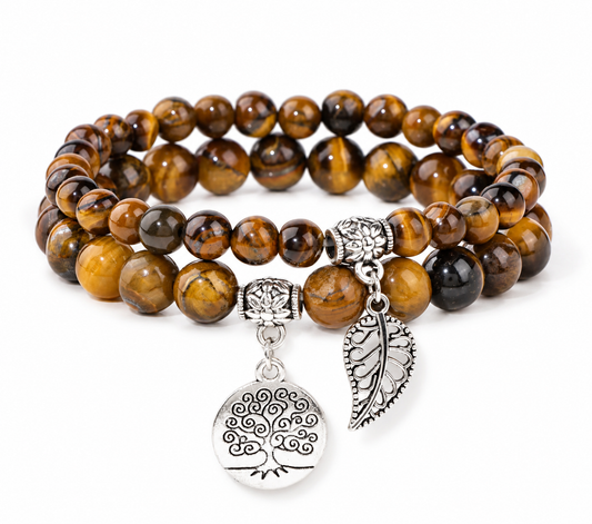 Tigers Eye Double Natural Stone Bracelets Silver