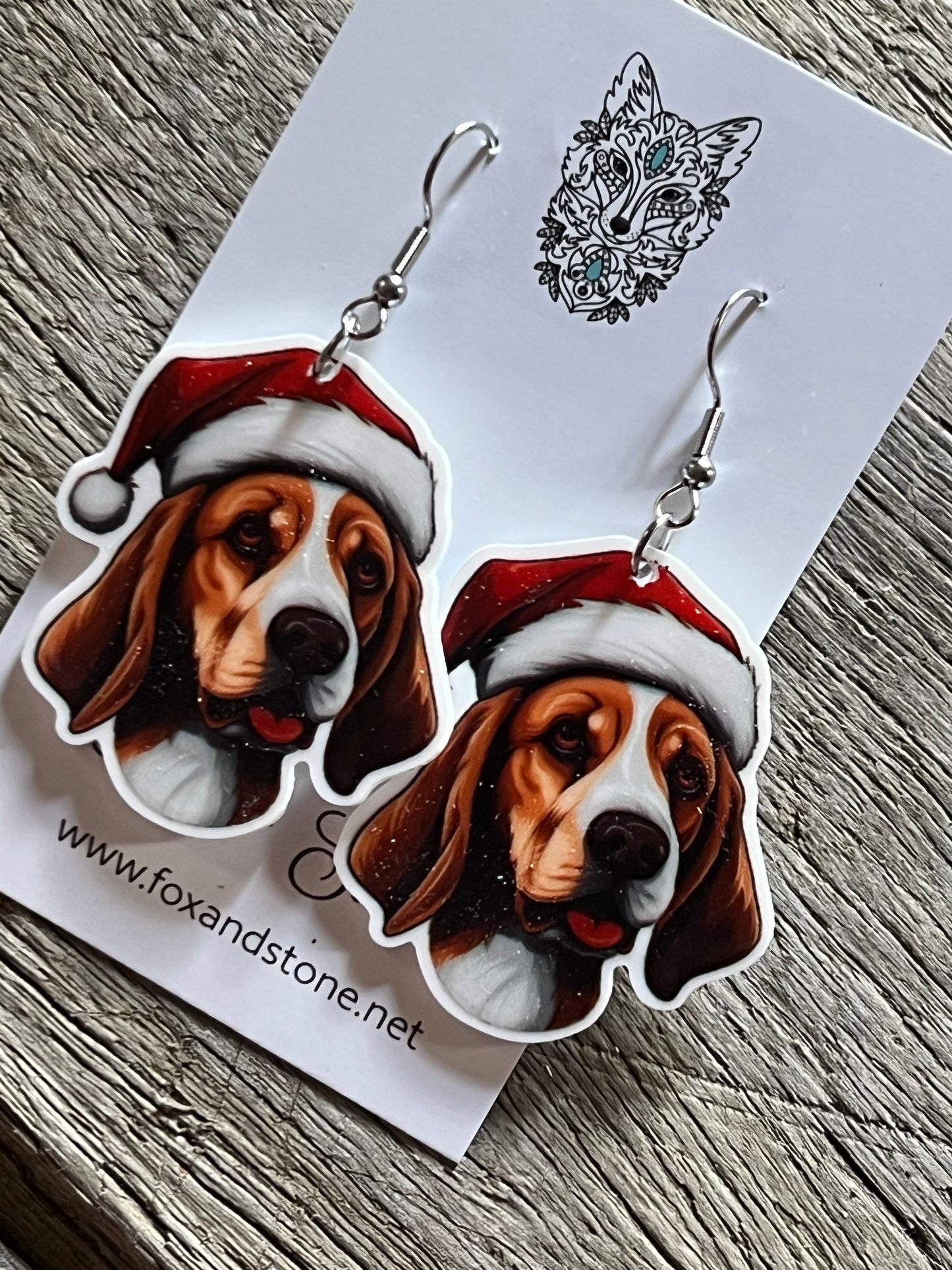 Beagle Santa Hat Dog Earrings