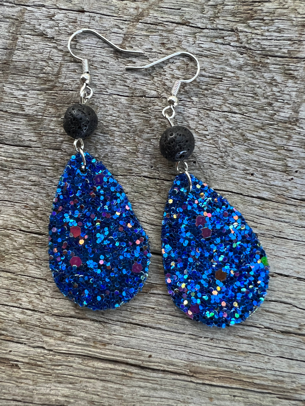 Blue Sparkle Lave Rock Earrings