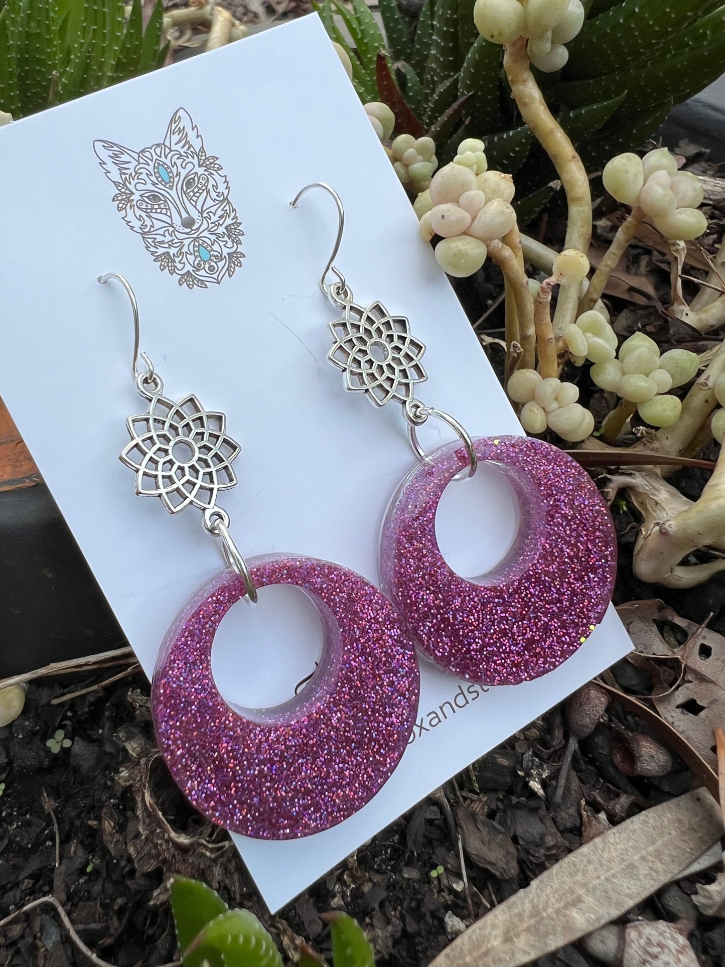 Round Dangle Sparkle Glitter Earrings