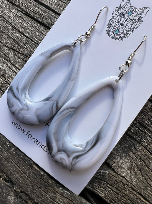 White/Grey Oval Teardrop Dangles