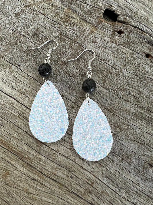 Ice White Sparkle Lave Rock Earrings