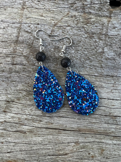 Blue Sparkle Lave Rock Earrings