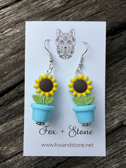 Sunflower in Blue Pots Earrings