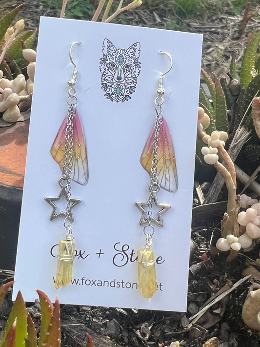Sun Burst Fairy/Butterfly Wing Dangle Earrings