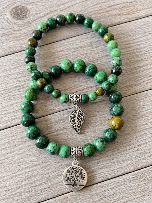 Indian Agate Double Natural Stone Bracelets Silver