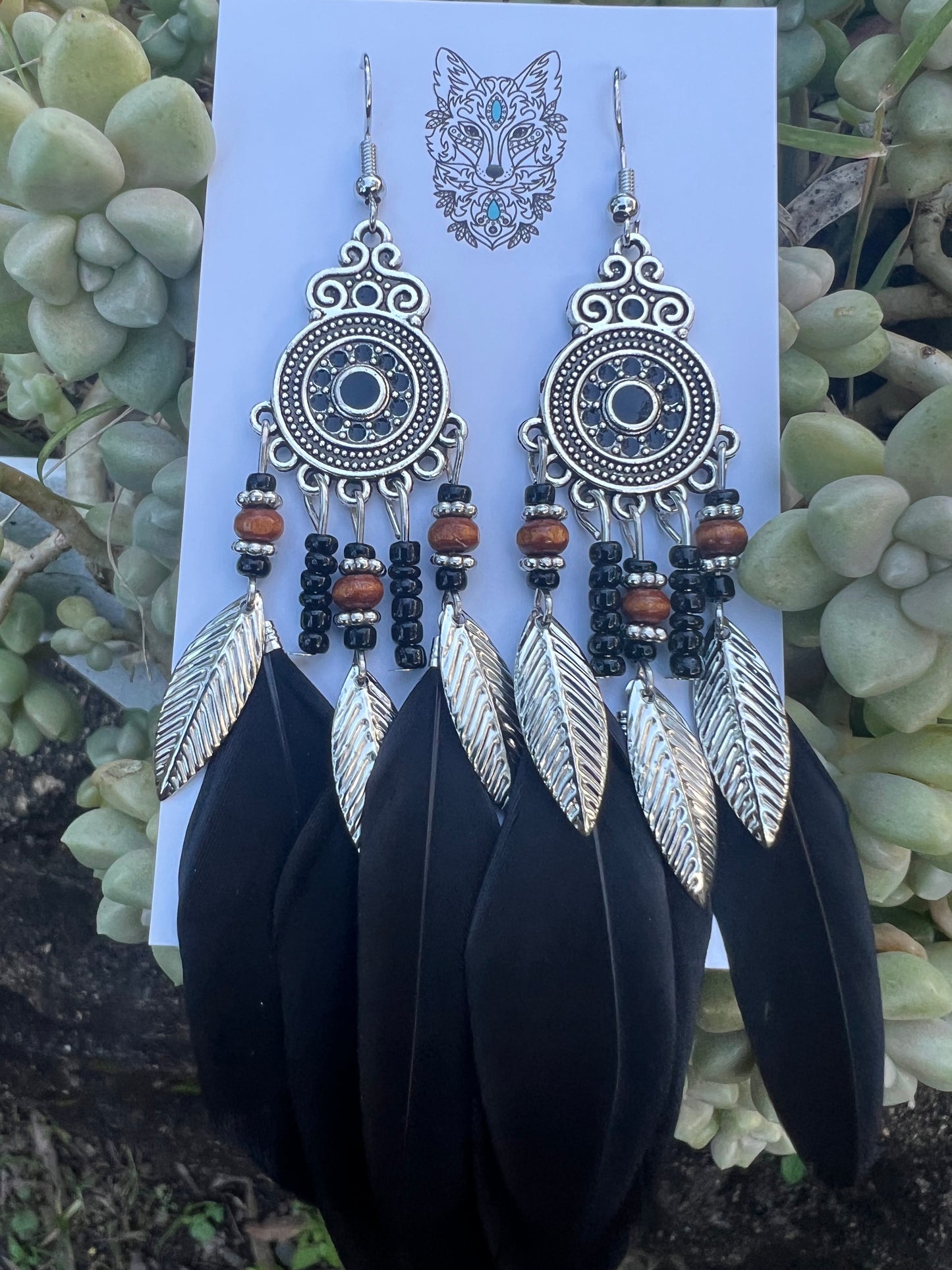 Stunning Silver Beads Feather Earrings