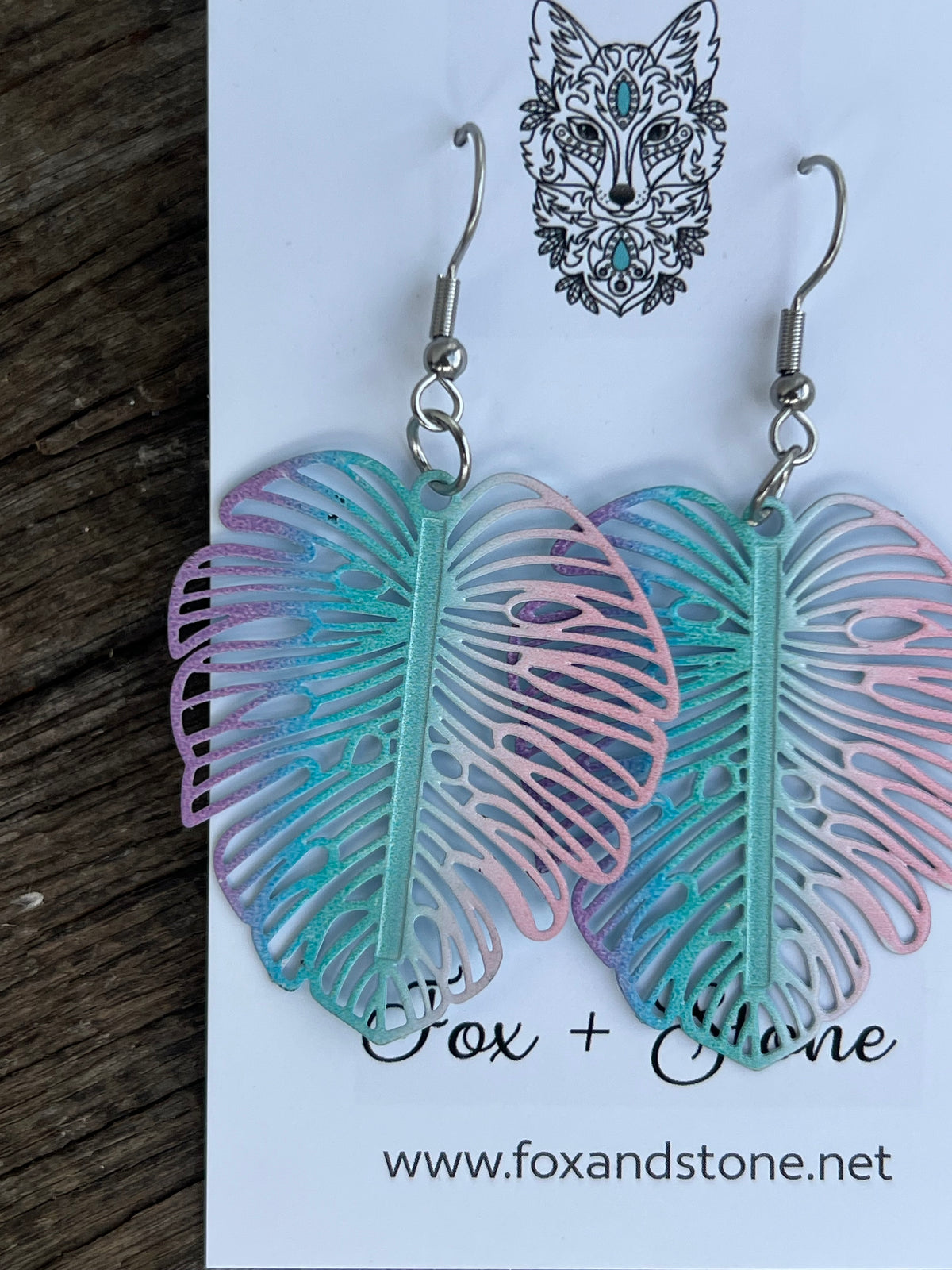 Ombre Monstera Leaf Filigree Earrings