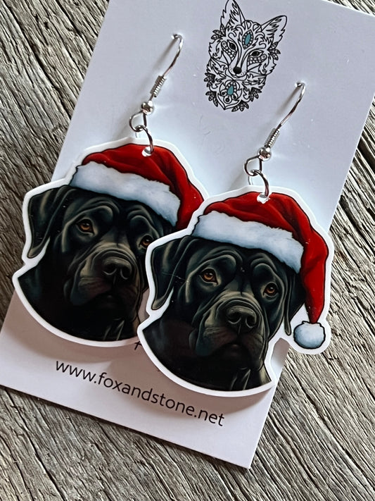 Cane Corso Santa Hat Dog Earrings