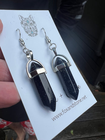 Blue/Black Sandstone Natural Gemstone Earrings