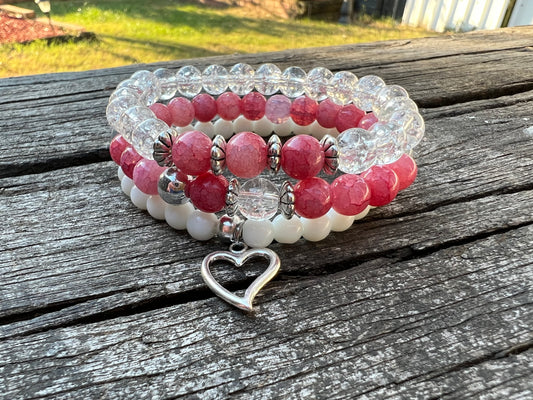 Poppy Heart Triple Bracelet Stack