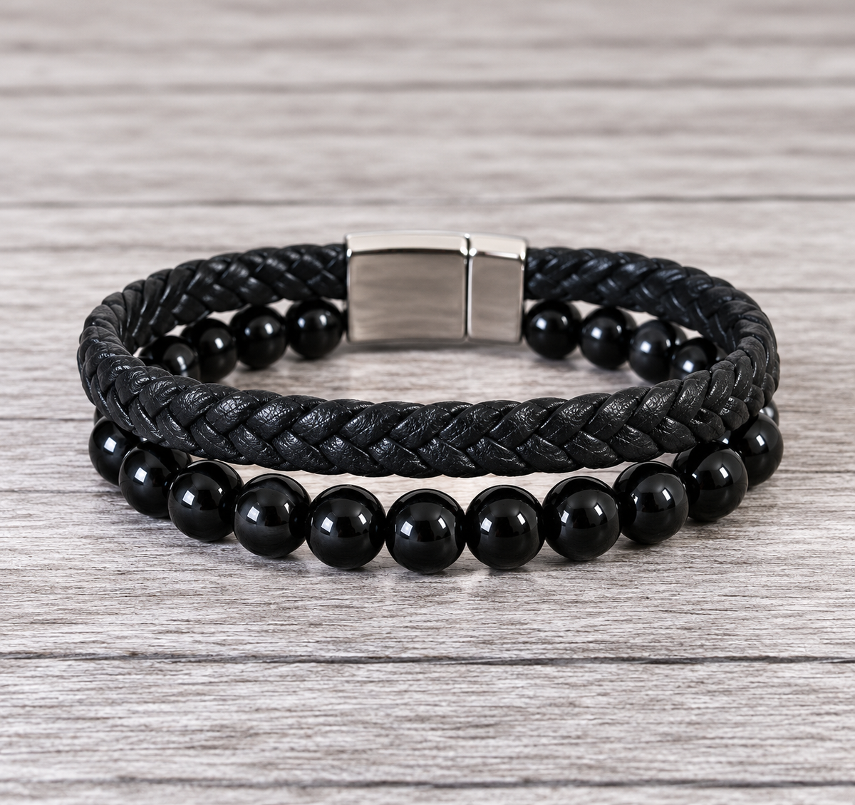 Obsidian Vegan Leather Natural Gemstone Bracelet