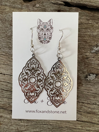 Penelope Shiny Silver Filigree Earrings