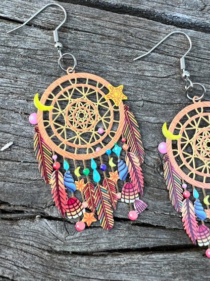Sunrise Feather Dream Catcher Earrings