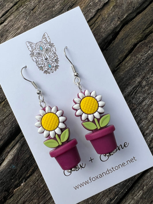 Sunflower in Plum Pots Earrings