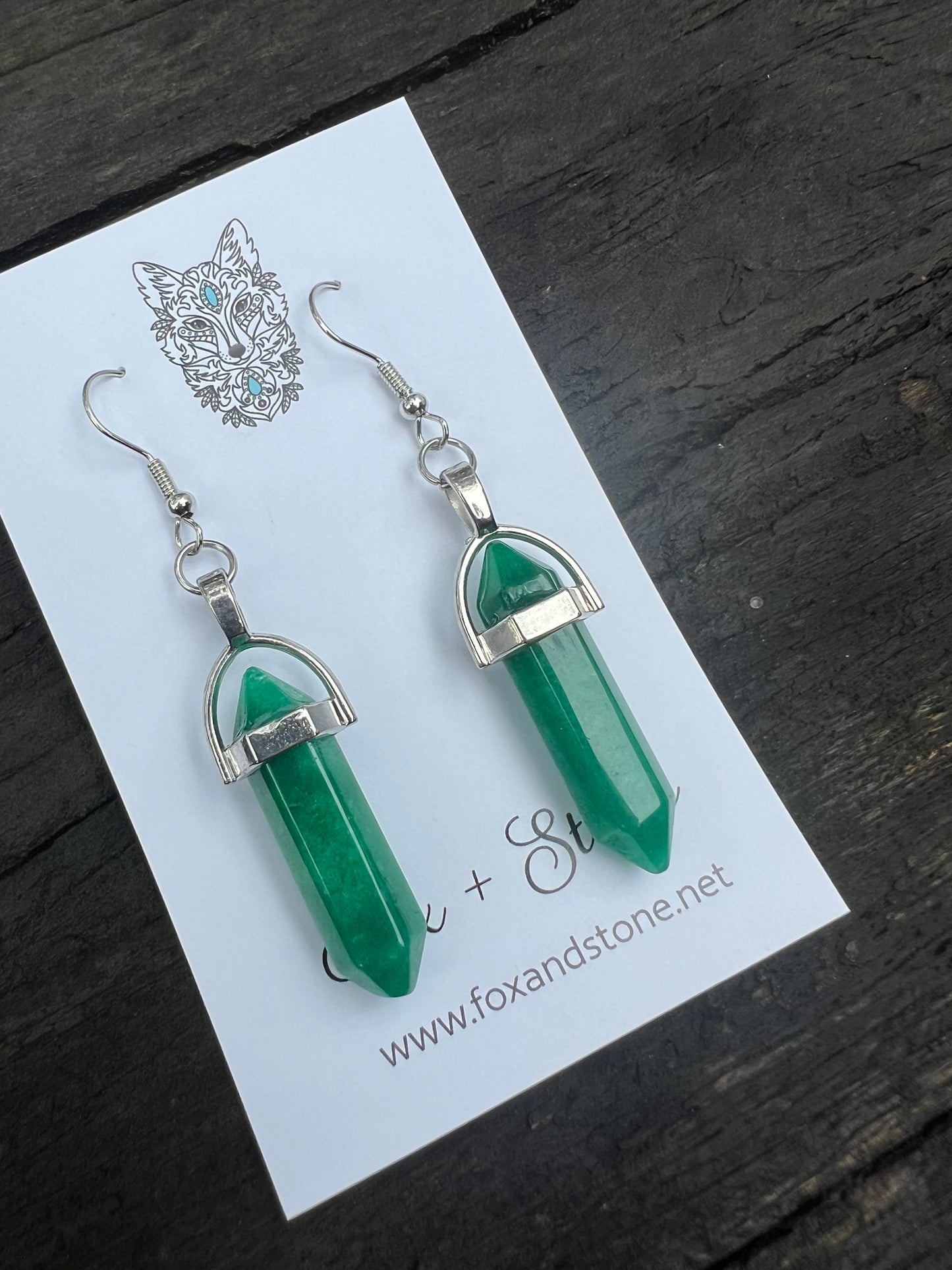 Green Agate Gemstone Bullet Point Earrings