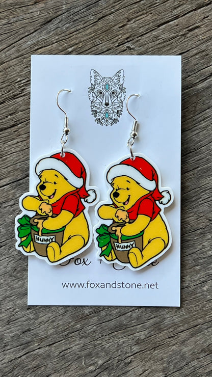 Merry Pooh Christmas Earrings