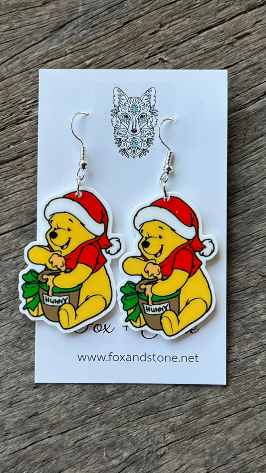 Merry Pooh Christmas Earrings
