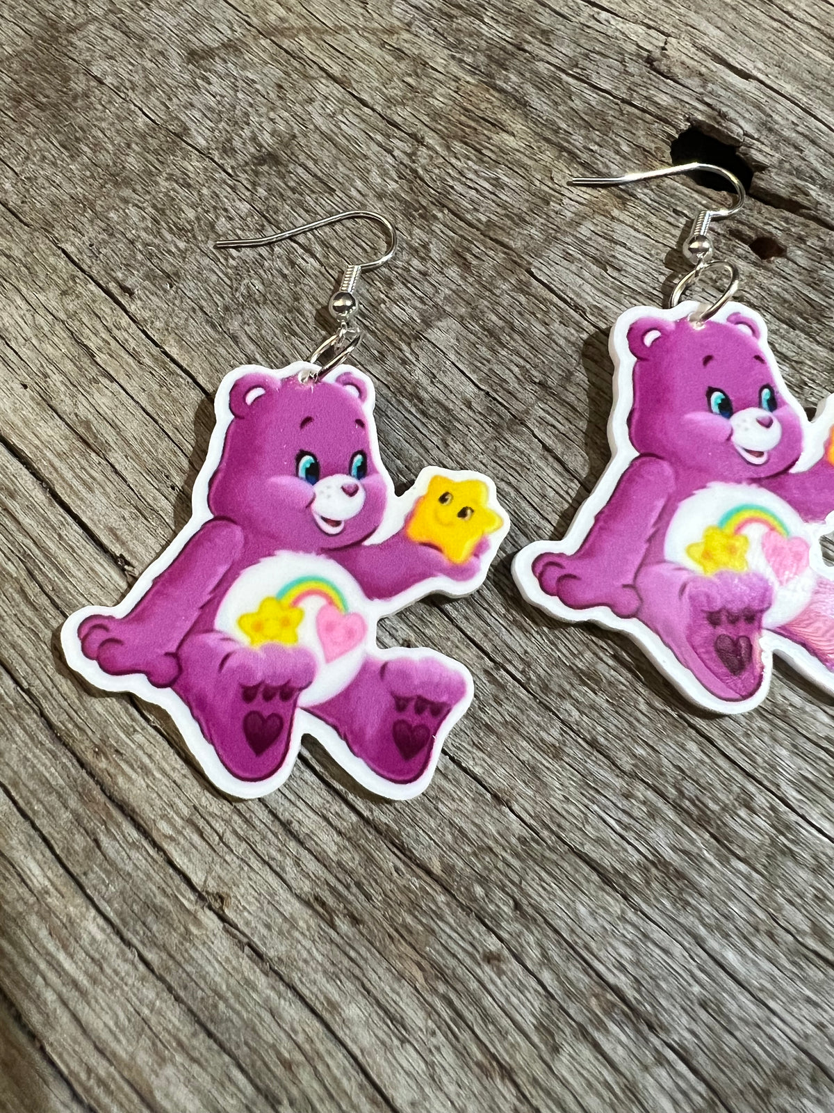 Plum Star Heart Bear Earrings