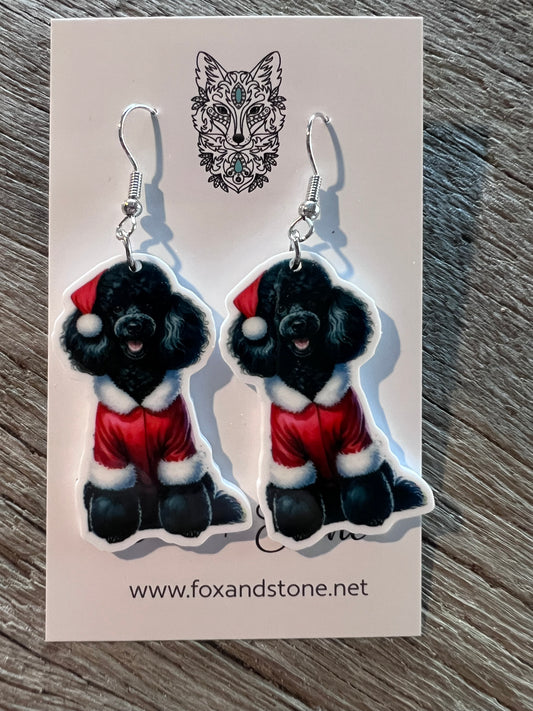 Poodle Santa Hat Dog Earrings 2