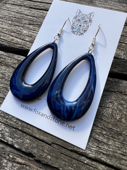 Blue Swirl Oval Teardrop Dangles