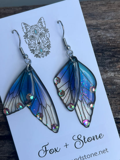 Blue Bell Fairy/Butterfly Wing Earrings