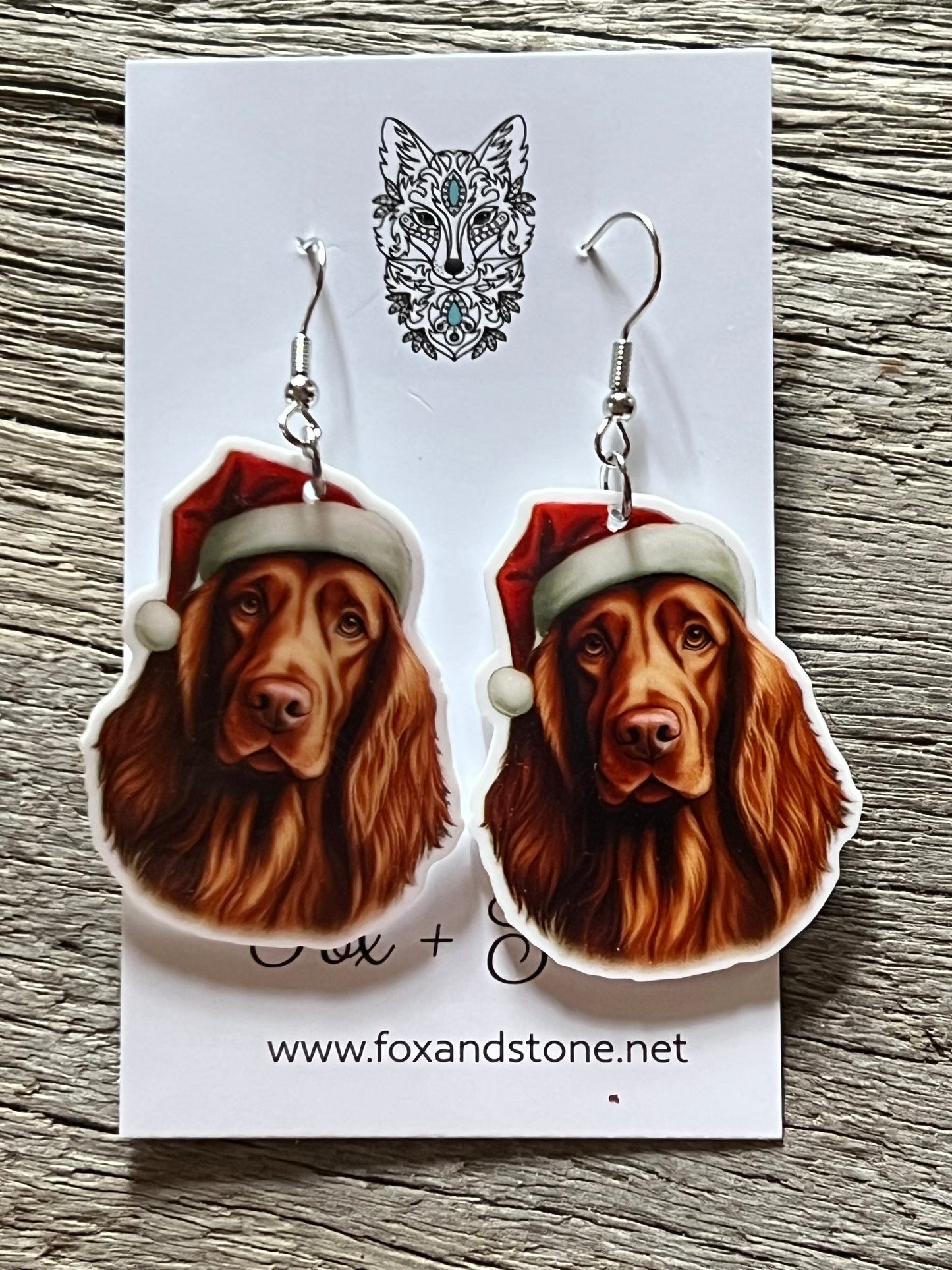 Irish Red Setter Santa Hat Dog Earrings