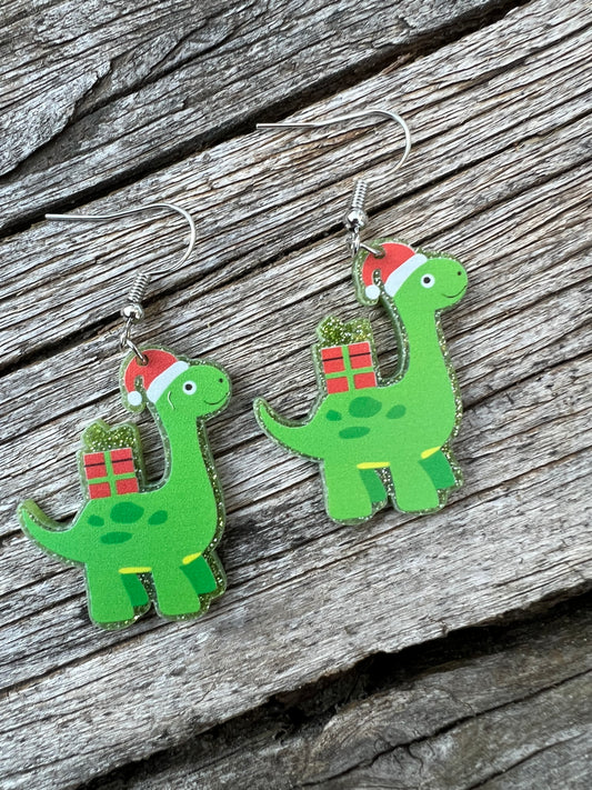 Lovely Dino Xmas Earrings