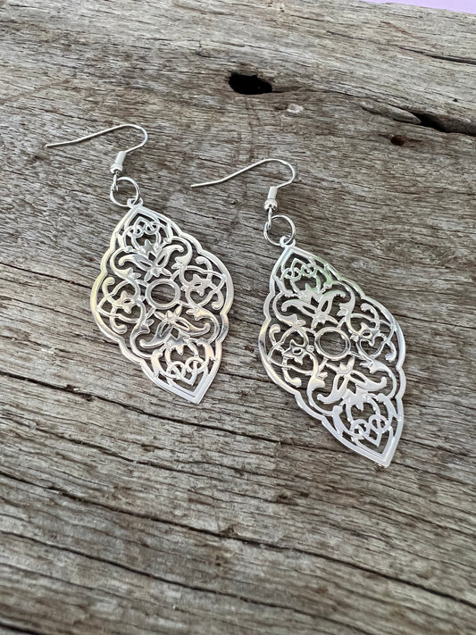 Penelope Shiny Silver Filigree Earrings
