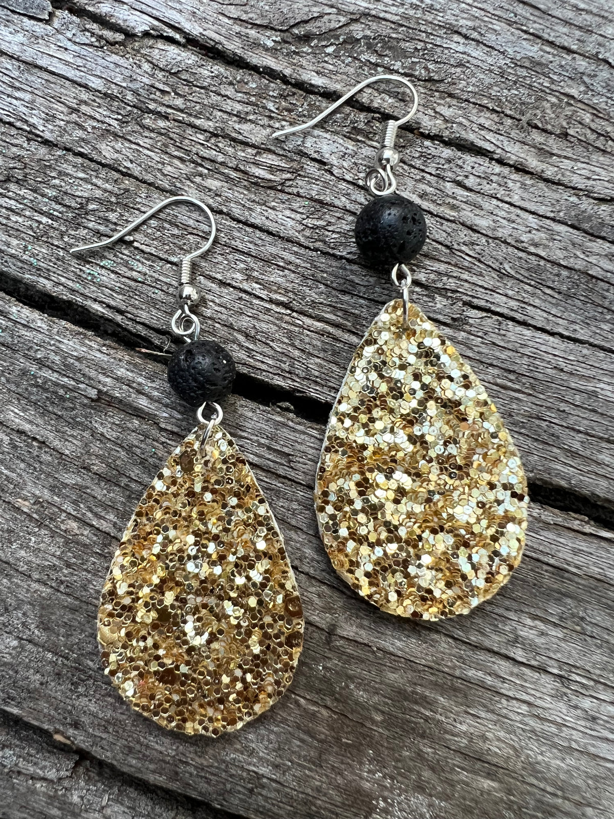 Gold Sparkle Lave Rock Earrings