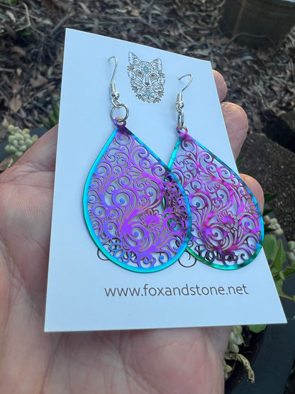 Iridescent Filigree Swirl Earrings