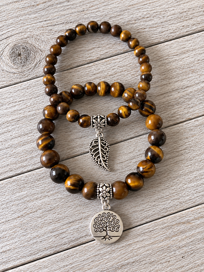 Tigers Eye Double Natural Stone Bracelets Silver