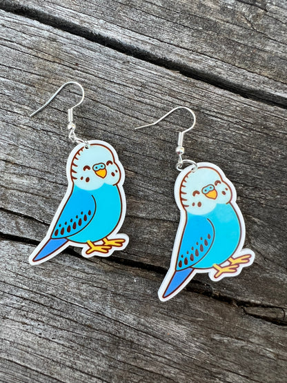 Blue Budgie Bird Earrings