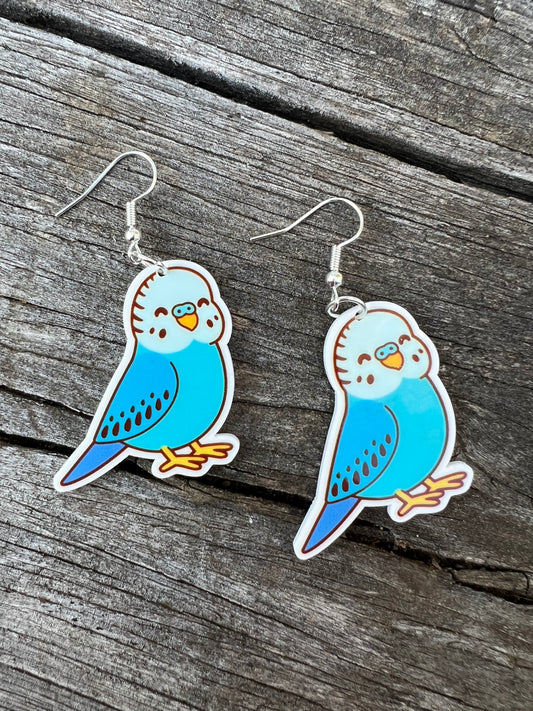 Blue Budgie Bird Earrings