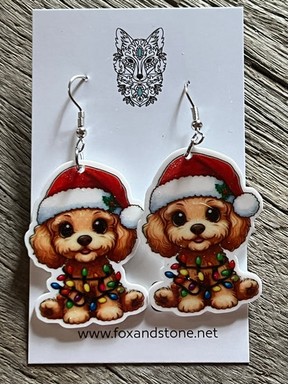 Cavoodle Xmas Dog Earrings