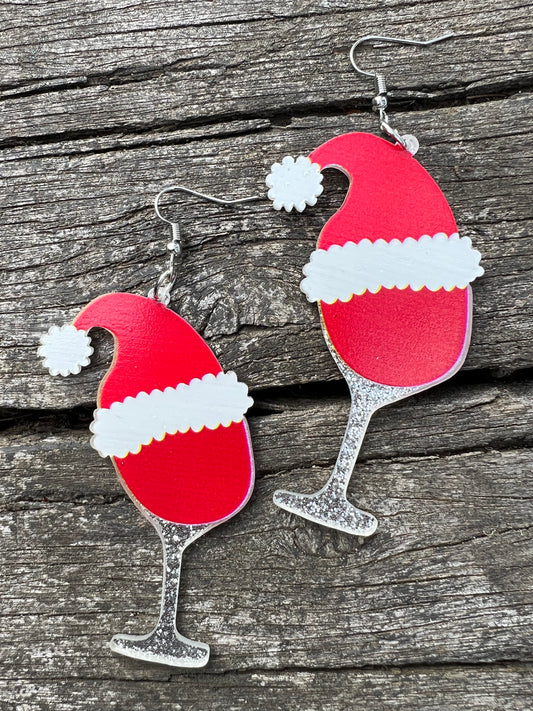 Red Wine Santa Hat Earrings