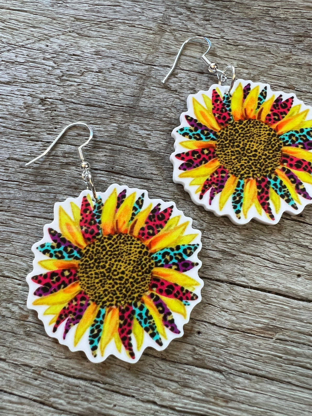 Leopard Sunflower Earrings