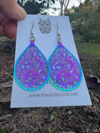 Iridescent Filigree Swirl Earrings