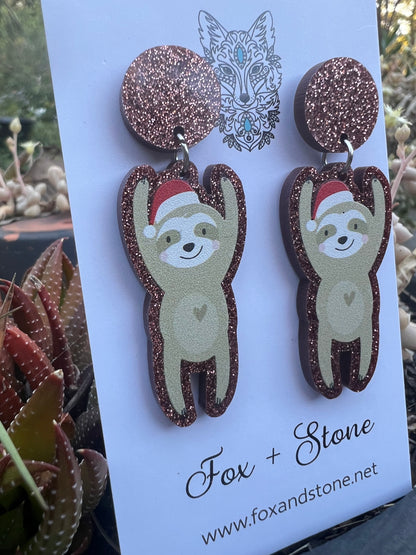 Christmas Sloth Earrings