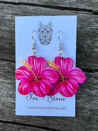 Beautiful Pink Hibiscus Earrings