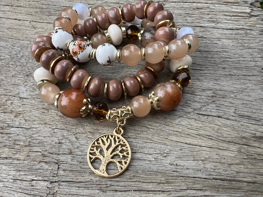 Earthy Floral Beaded Bracelet Stack