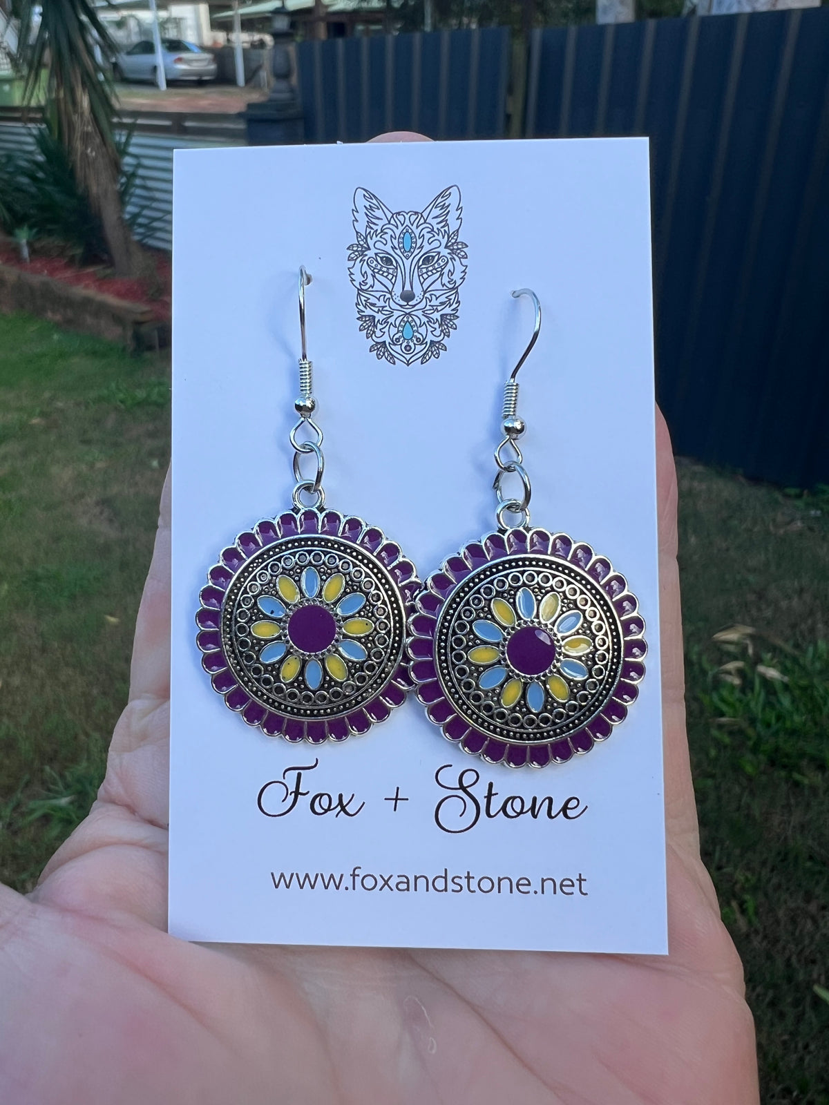 Silver Pretty Colour Round Earrings