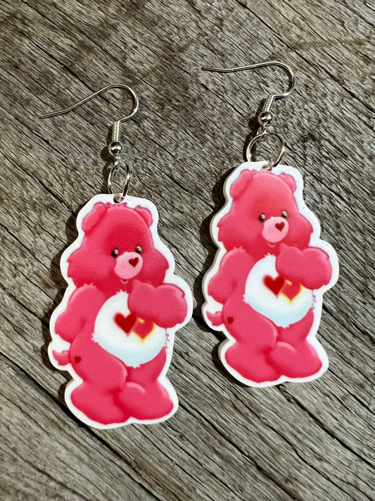 Pink Double Love Bear Earrings