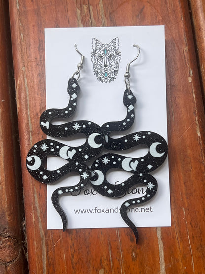 Moon Stars Snake Earrings