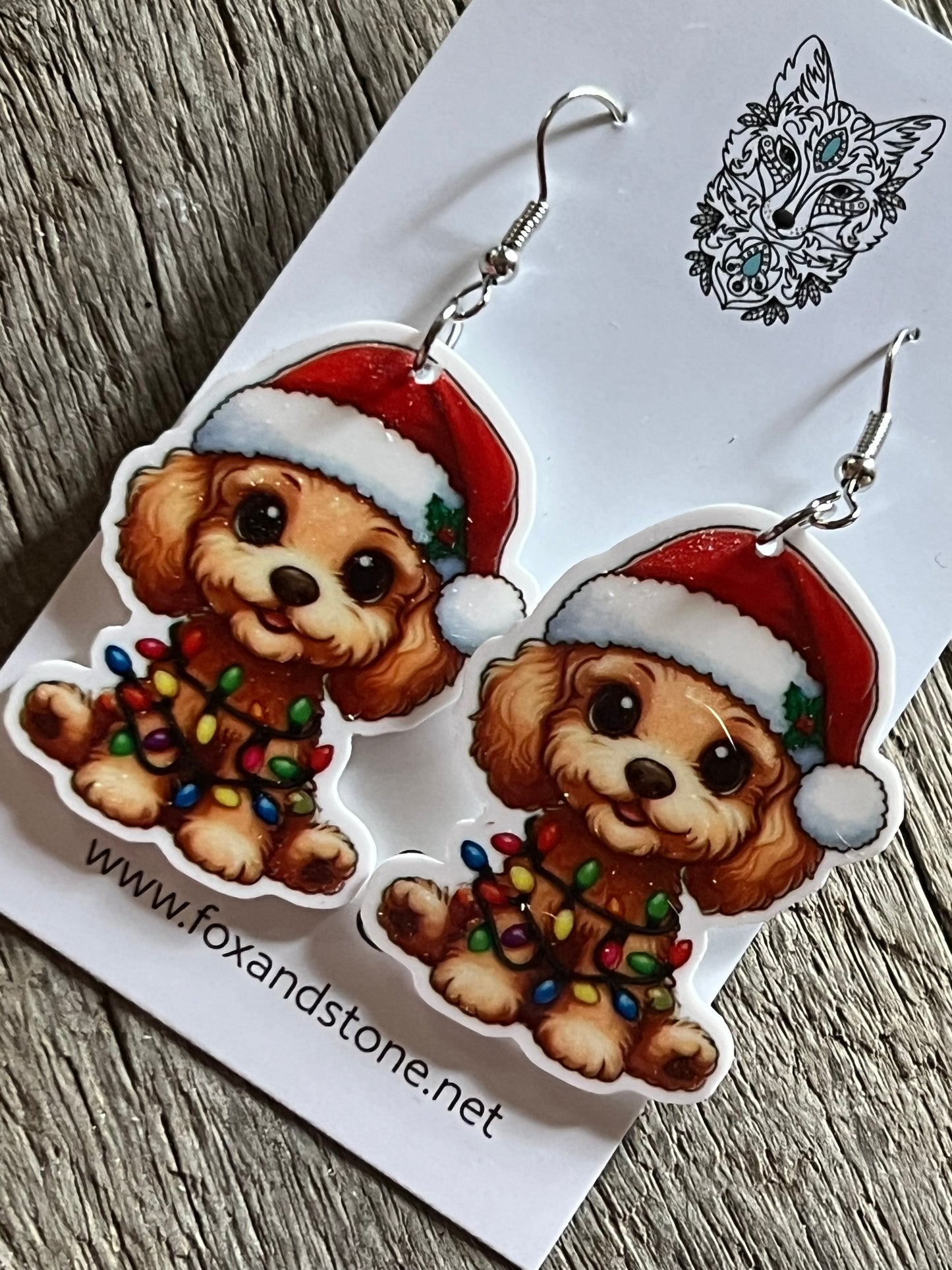 Cavoodle Lights Santa Hat Dog Earrings