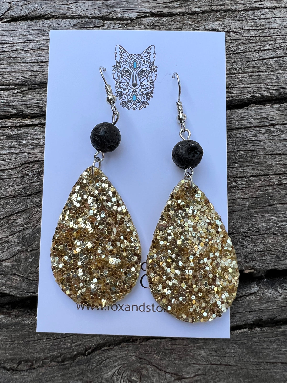 Gold Sparkle Lave Rock Earrings
