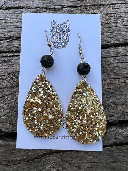 Gold Sparkle Lave Rock Earrings