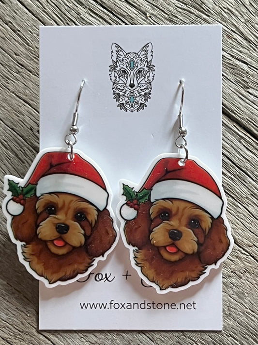 Cavoodle Santa Hat Dog Earrings
